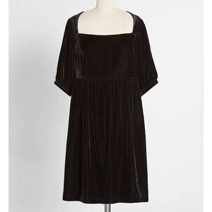 Modcloth Size 14 Black Softly Sumptuous Short Sleeve Velvet Babydoll Dress NWT